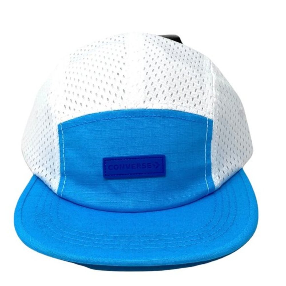 🔥HOT SALE🔥Converse Mens 10008522-A03 Mesh Camp Cap White Blue Flat Low Brim